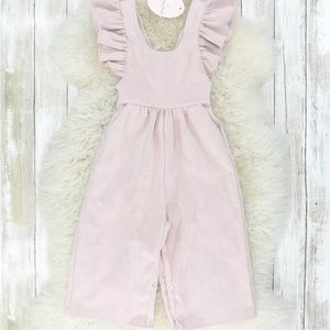 Suede Ruffle Cross Back Button Romper
